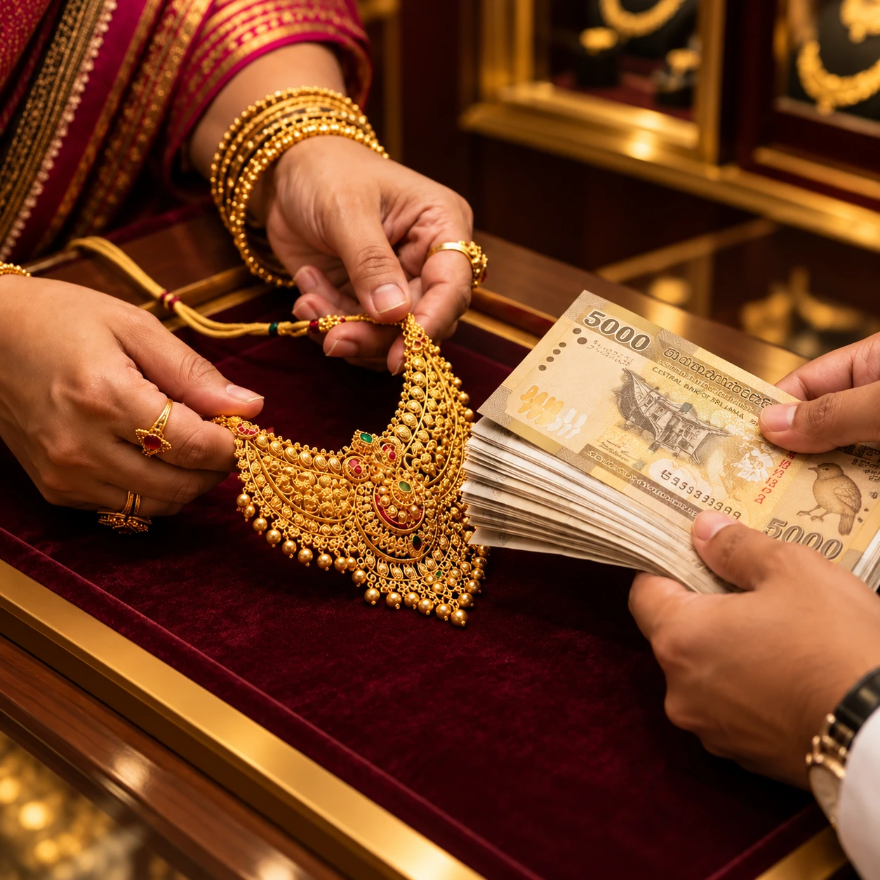 Gold jewellery valuation and cash payment at Ran Lanka