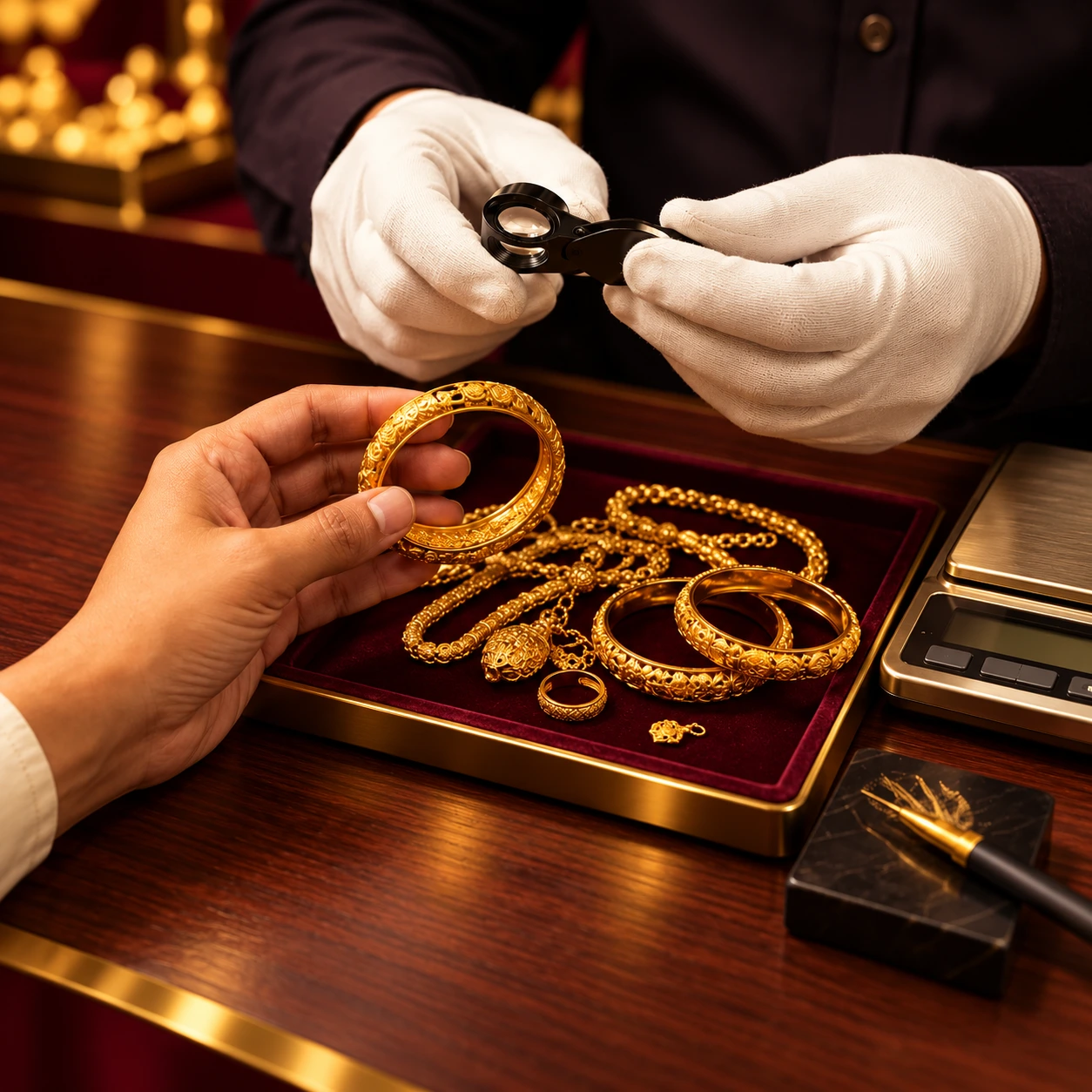 Gold jewellery checked for selling at Ran Lanka
