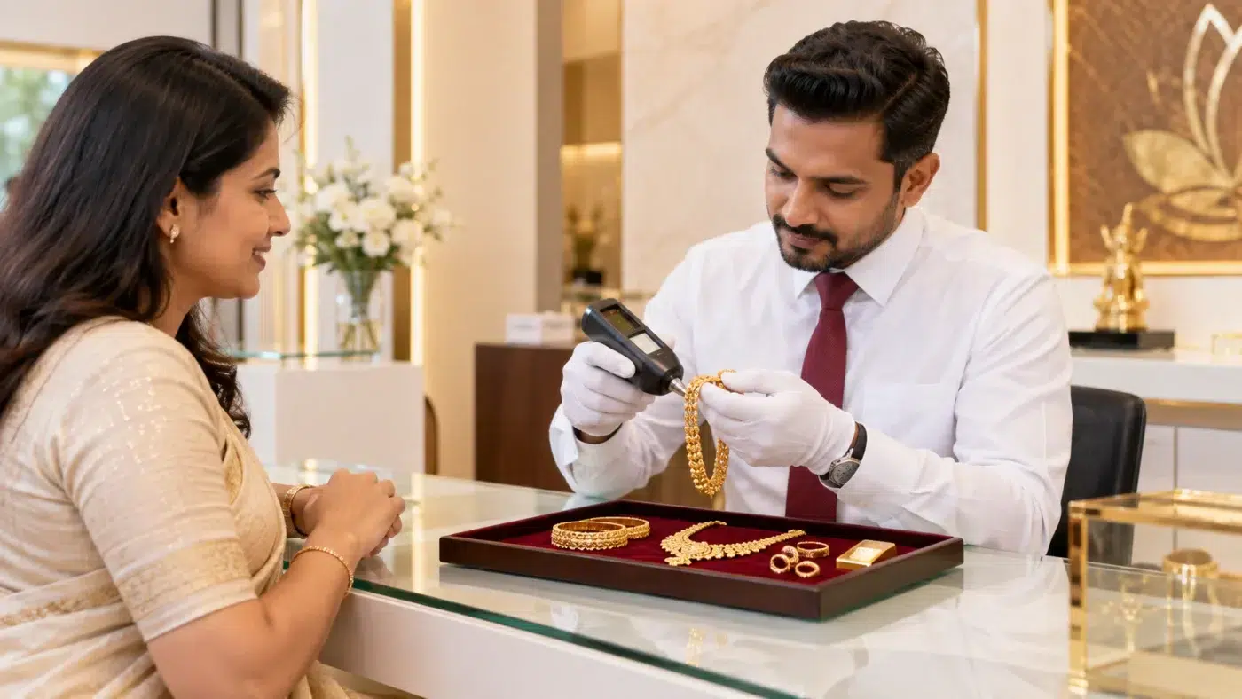 Customer discussing a gold valuation with a specialist