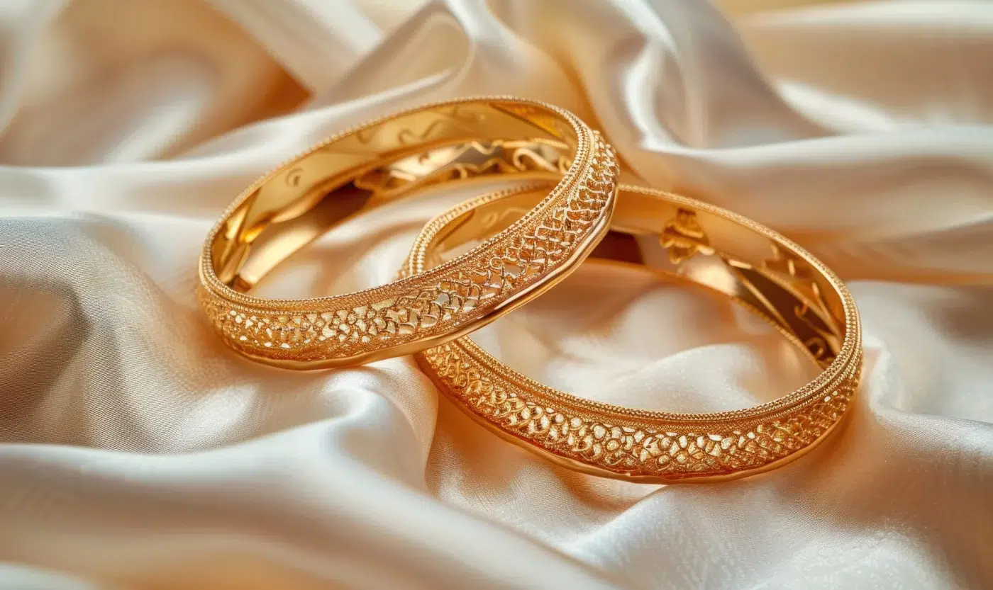 Gold bracelets arranged for a market price article