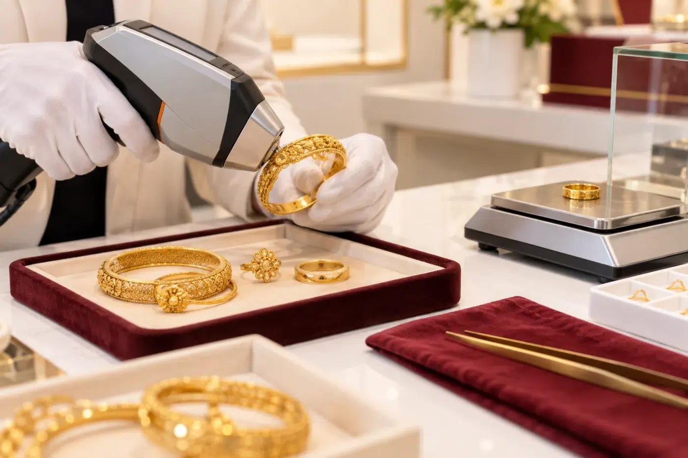 Gold jewellery purity testing with modern equipment