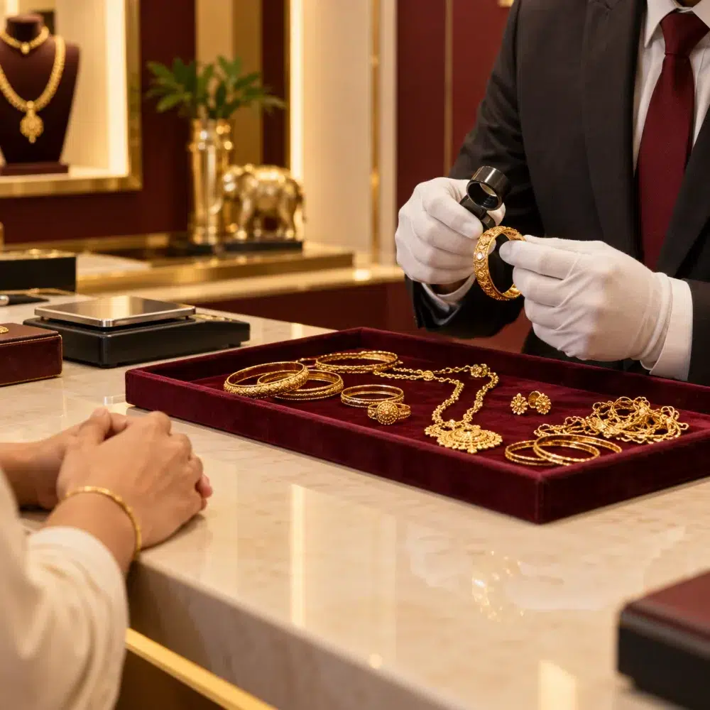 Specialist inspecting second hand gold jewellery
